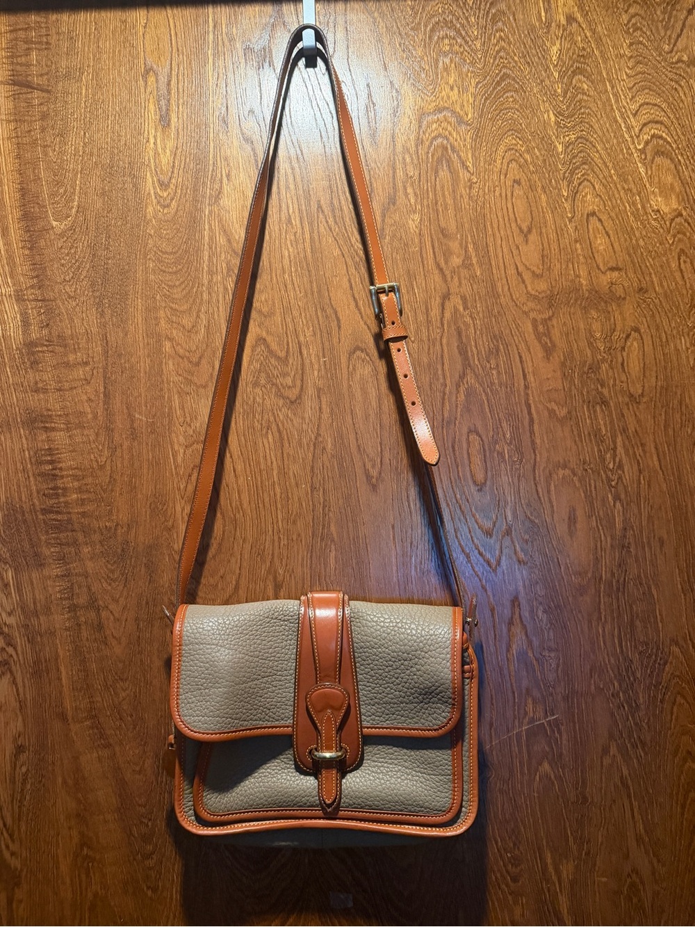 Dooney & Bourke Gray Pebbled Leather Crossbody with Brown Trim